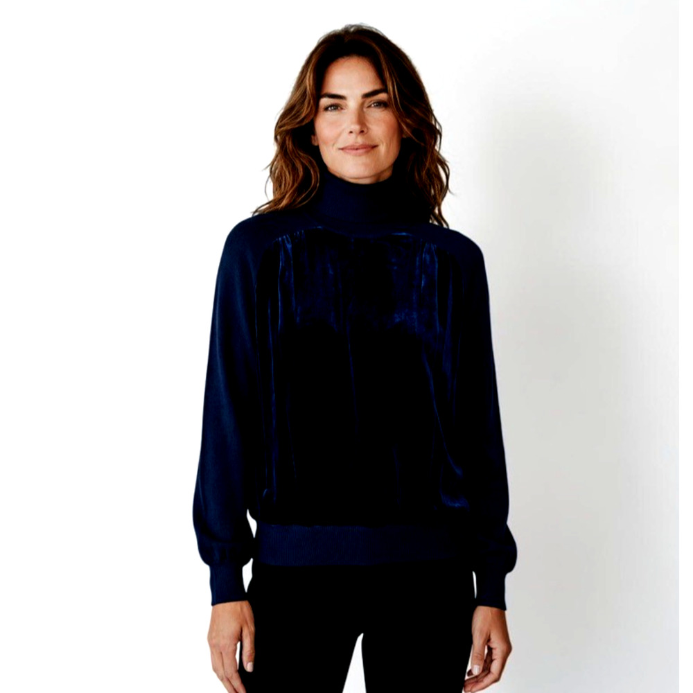 Vintage Valentino Miss V Black Wool & Velvet Front Turtleneck Sweater EU 44